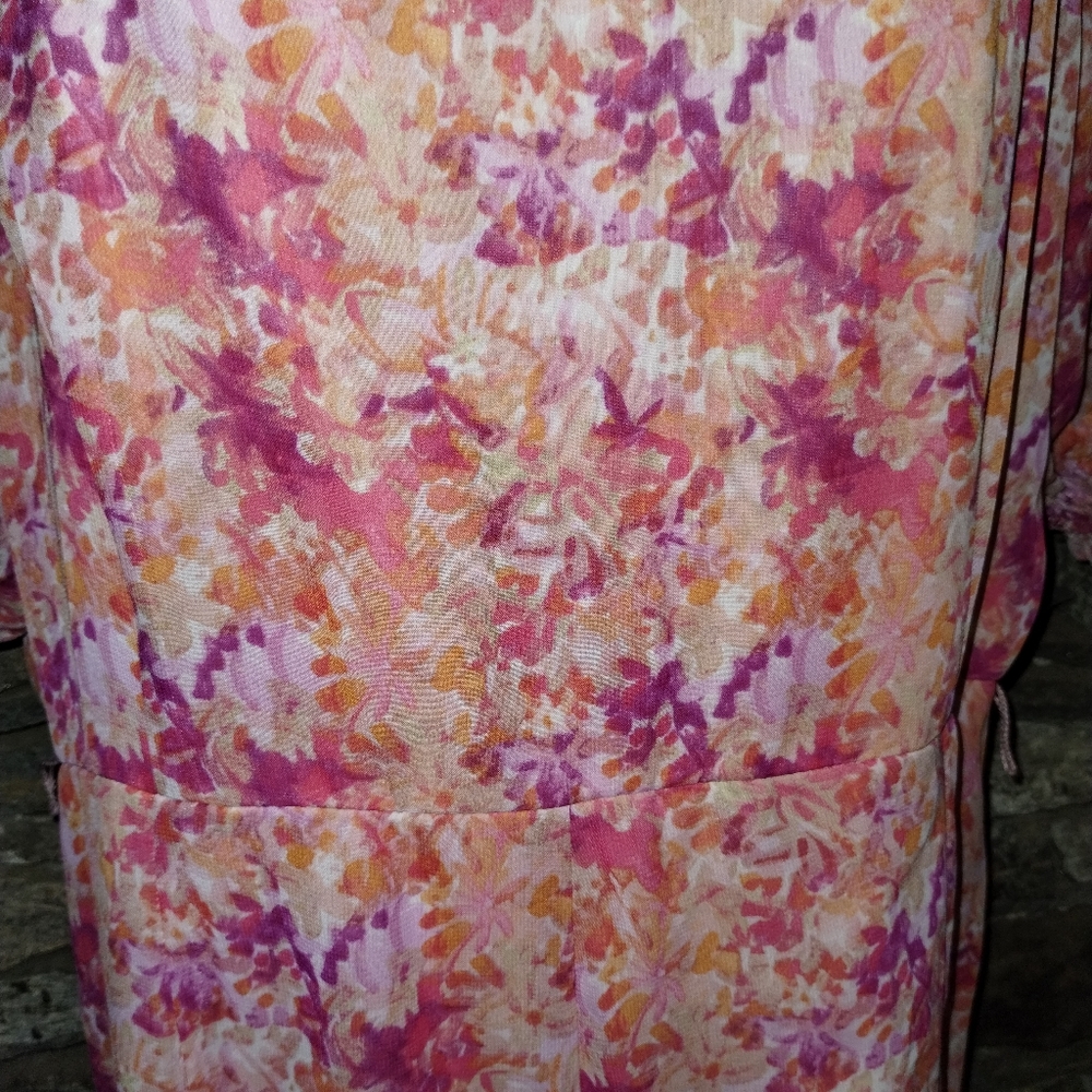 Maison Tara NWOT pink orange chiffon floral dress size 12, lined - Picture 7 of 10